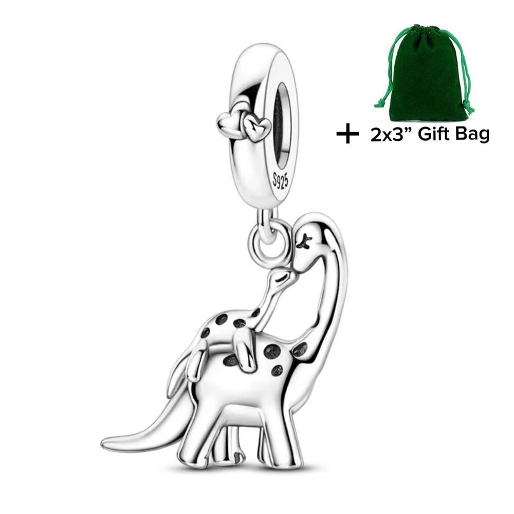 Brachiosaurus and A Baby Dinosaur Dangle Charm | 925 Silver | Brand New